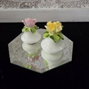 Vintage Royal Crown Taiwan Porcelain Flower Bud Vase Pair